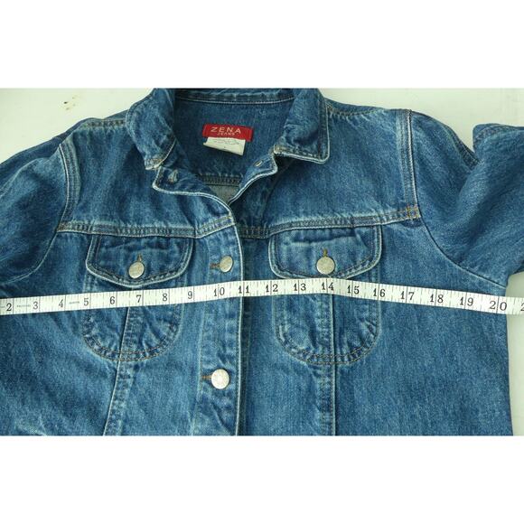 Zena Women's Jean Jacket LARGE Denim Button Up Y2K Cotton Waist - Picture 6 of 8